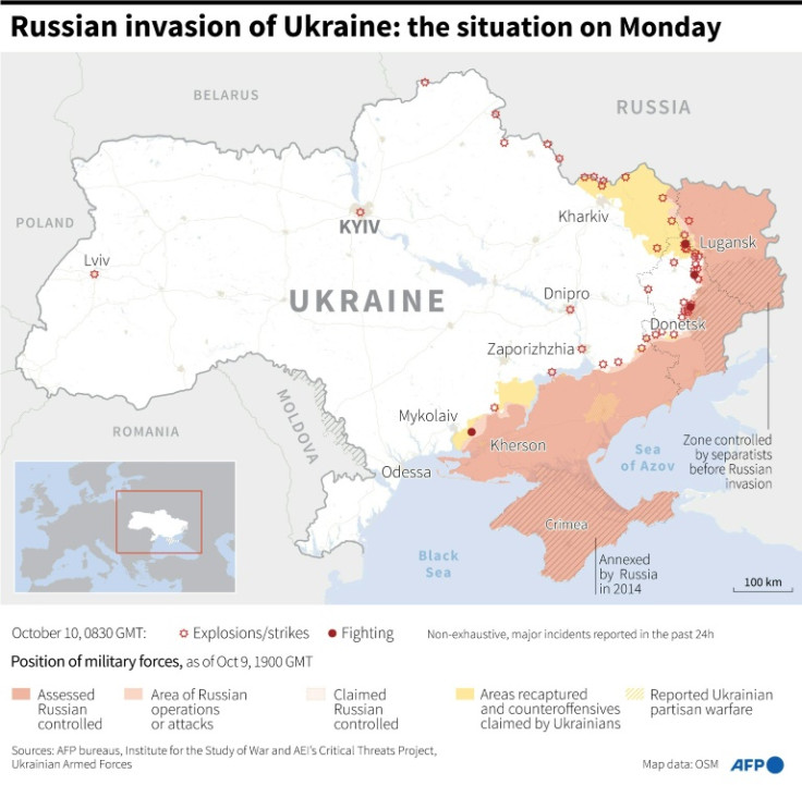 Map showing the situation in Ukraine, as of October 10 at 0830 GMT