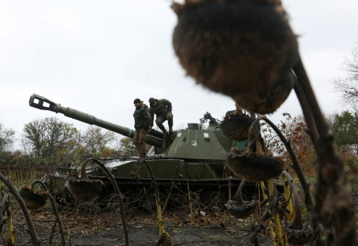 Ukrainian soldiers manned a self-propelled 152 mm gun SAU 2S3 Akatsiya at a position on the front line with Russian troops in the eastern Donetsk region