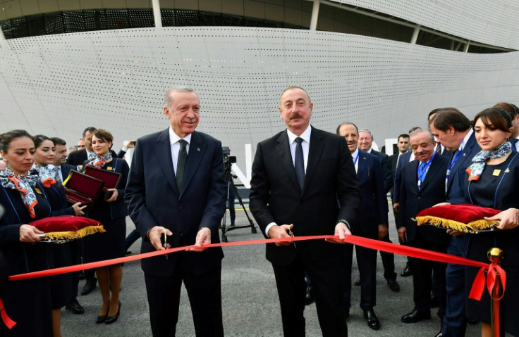 Erdogan attended the inauguration of a new airport in Zangilan, which Baku's forces recaptured from Armenian separatists during their 2020 conflict