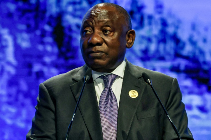 South Africa's President Cyril Ramaphosa delivers a speech at the leaders summit of the COP27 climate conference in Egypt