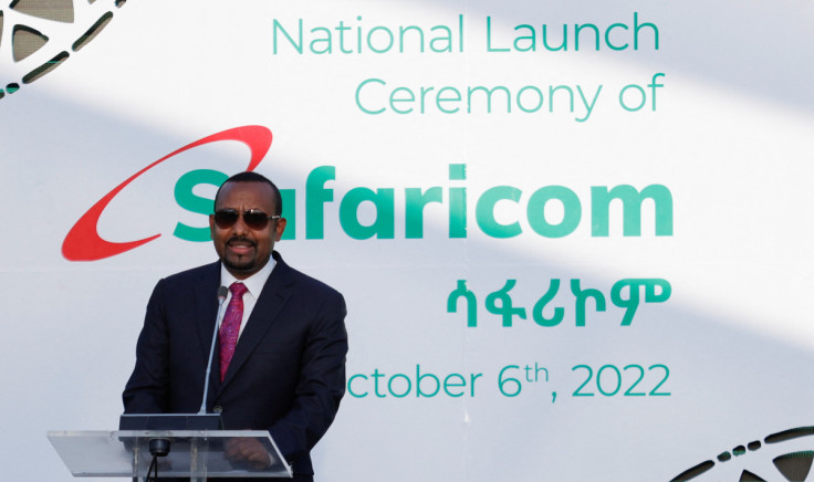 Ethiopia's Prime Minister Abiy Ahmed, addresses delegates at the Safaricom ceremony to officially launch its operations in Ethiopia, in Addis Ababa