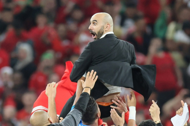 Morocco celebrate their win against Portugal in the World Cup quarter-finals