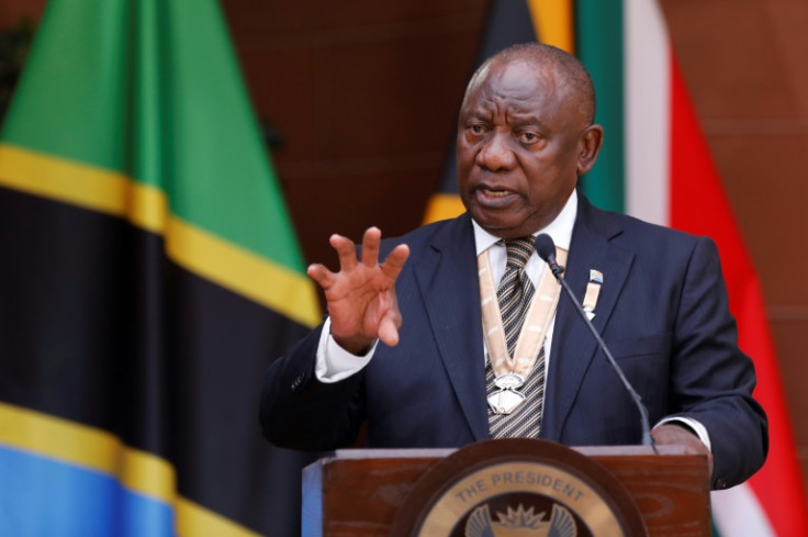 Under pressure: Ramaphosa, speaking at a press conference Thursday with Tanzanian President Samia Suluhu Hassan