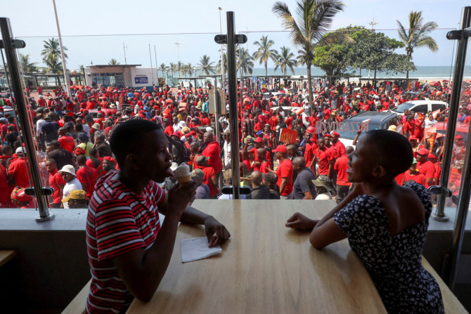 Members of South Africa's far-left EFF party attend "National Shutdown" protest in Durban