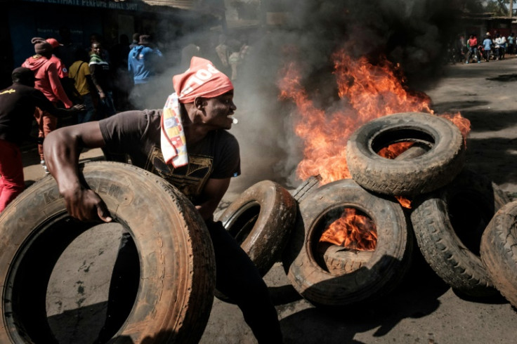 Protesters set fire to tyres in Kibera, an opposition bastion in the capital Nairobi