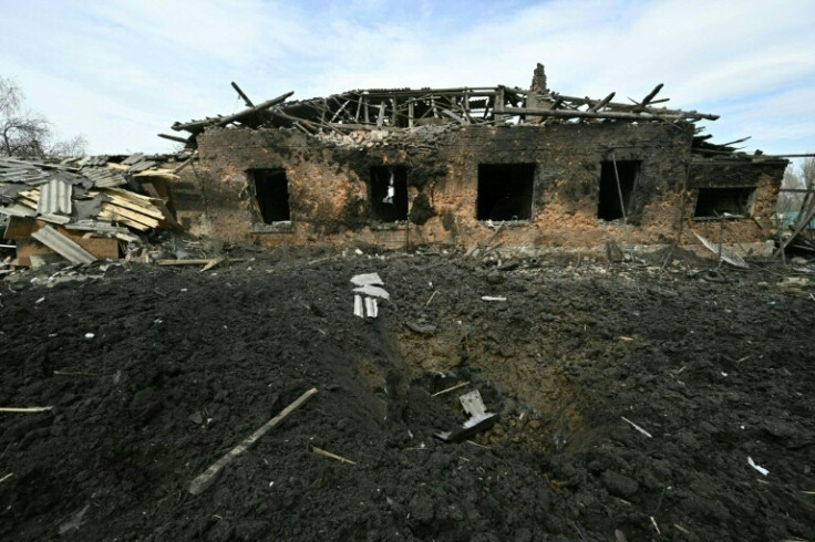 A house destroyed by a Russian military strike in the Donetsk region