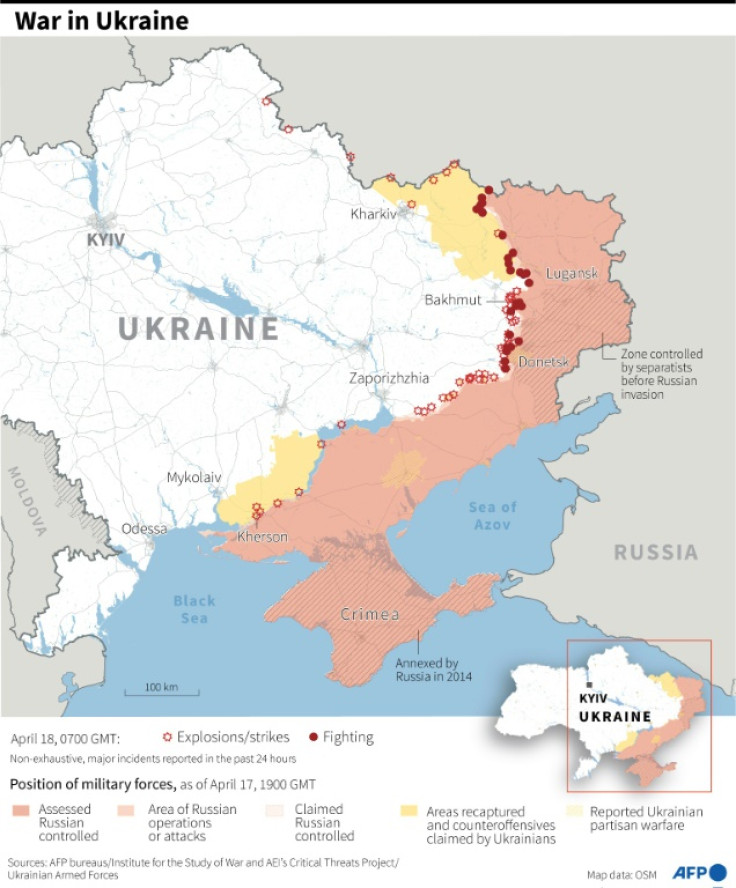 Map showing the situation in Ukraine, as of April 18 at 0700 GMT