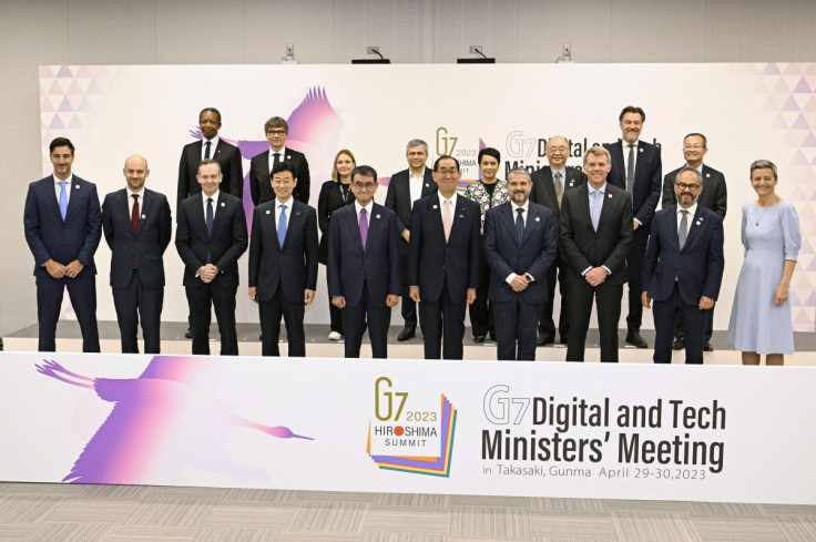 Digital and technology ministers attend a photo session during the G7 Digital and Tech Ministers' Meeting in Takasaki