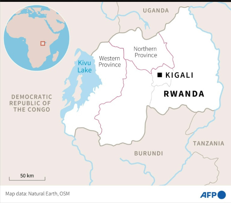 Map of Rwanda locating the Northern and Western provinces where flooding has caused dozens of deaths