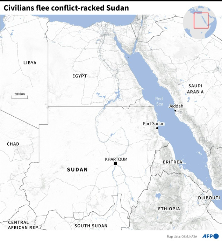 Map of Sudan and neighbouring countries as civilians flee the country