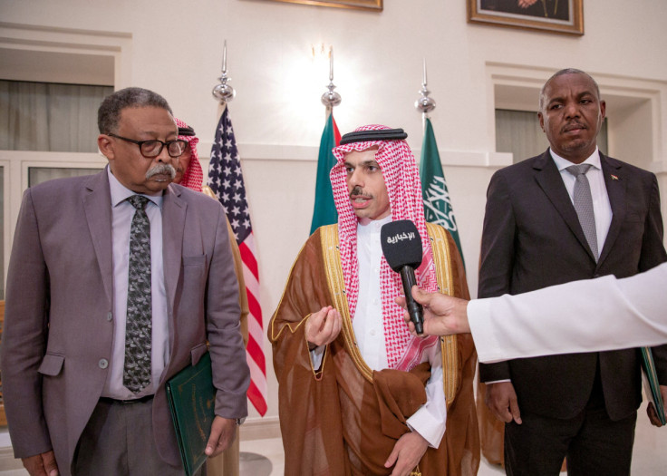 Saudi Foreign Minister, Prince Faisal bin Farhan bin Abdullah Al-Saud speaks to press in Jeddah