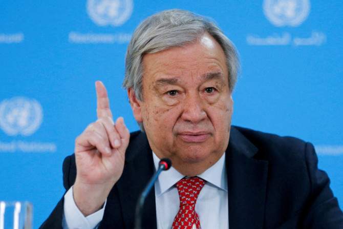 United Nations Secretary-General Antonio Guterres attends a press conference in Nairobi
