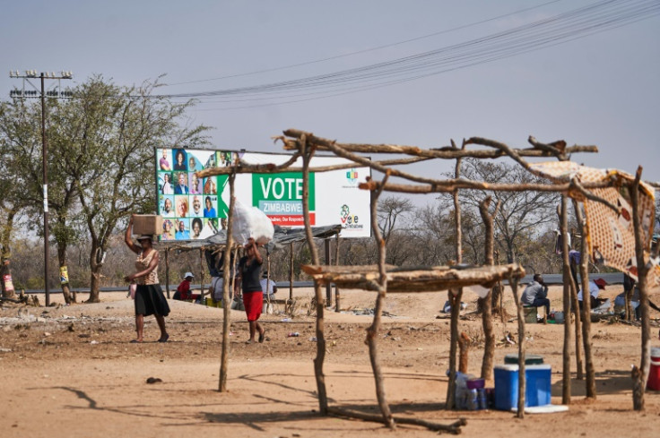 An Electoral Commission poster decorates a market in Zimbabwe's Matabeleland