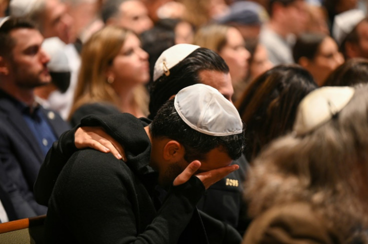 A vigil is held for Israeli victims at the Stephen Wise Temple, in Los Angeles, California on October 8, 2023, after the Palestinian militant group Hamas launched an attack on Israel