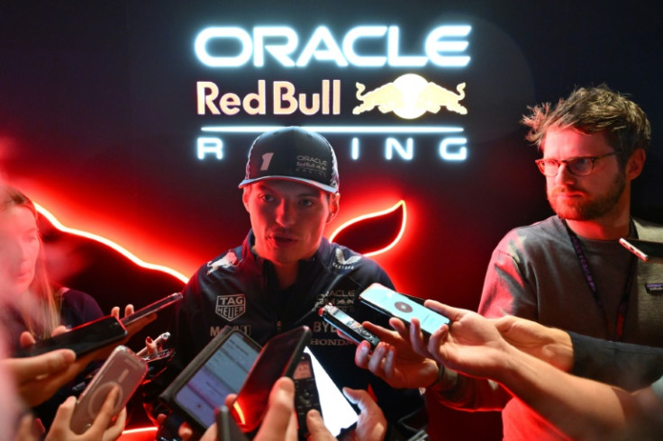 Red Bull Racing's Dutch driver Max Verstappen speaks to the press after the opening ceremony for the Las Vegas Grand Prix on Wednesday in Las Vegas, Nevada.
