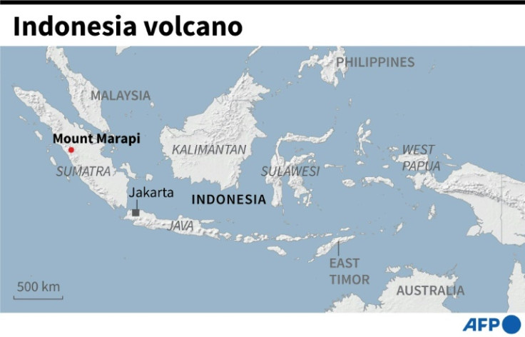 Map of Indonesia locating Mount Marapi on the island of Sumatra.
