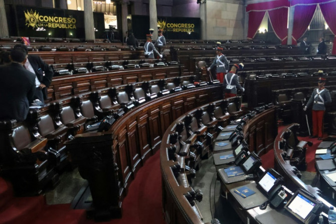 View inside the Guatemalan Congress after the temporary suspension of the inauguration of the new legislature