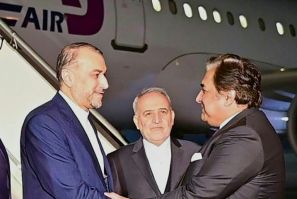Iranian Foreign Minister Hossein Amir-Abdollahian's (left) visit to Pakistan comes as the neighbours seek to de-escalate after cross-border strikes threatened relations