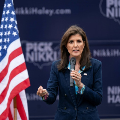 US Republican presidential hopeful and former UN ambassador Nikki Haley speaks at a campaign event at Freshfields Village shopping center in Kiawah Island, South Carolina, on February 17, 2024