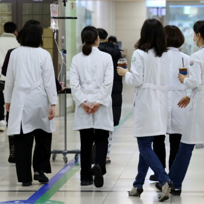 Medical staff are seen at a university hospital in Gwangju