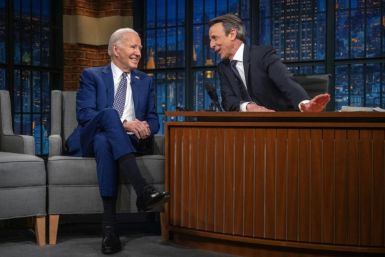 US President Joe Biden speaks with host Seth Meyers during a taping of "Late Night with Seth Meyers" in New York City on February 26, 2024