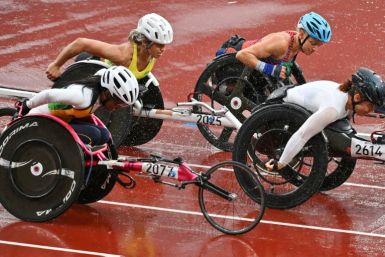 Competitors in the women's marathon T54 event during the 2020 Tokyo Paralympics