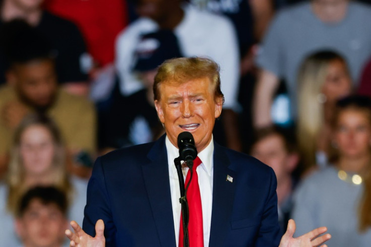 Former president and 2024 White House hopeful Donald Trump speaks at a "Get Out the Vote" rally in Conway, South Carolina, on February 10, 2024