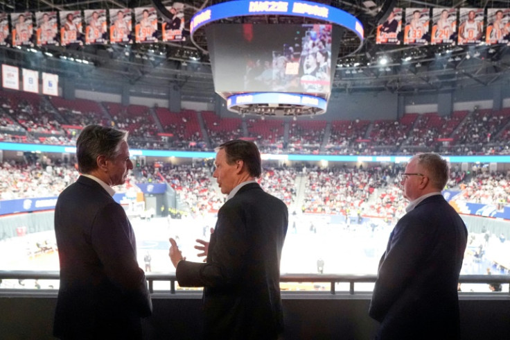 Blinken atteneded a basketball game in Shanghai with US Ambassador to China Nicholas Burns