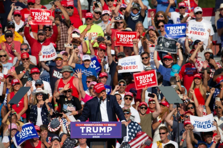 Former US President Donald Trump speaking moments before shots were fired at a rally in Pennsylvania