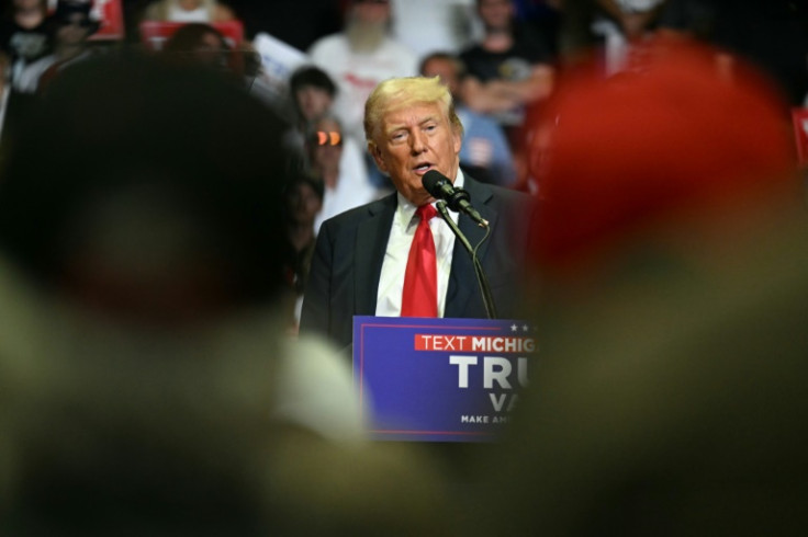 Former US President and 2024 presidential nominee Donald Trump speaks during a campaign rally with US Senator and vice presidential nominee J.D. Vance at Van Andel Arena in Grand Rapids, Michigan, on July 20, 2024