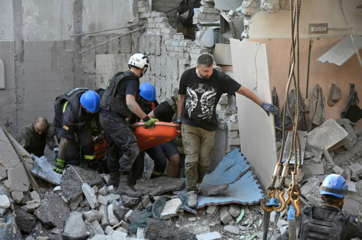An AFP photographer saw rescuers working in the rubble of the destroyed Sports Palace centre in Kharkiv