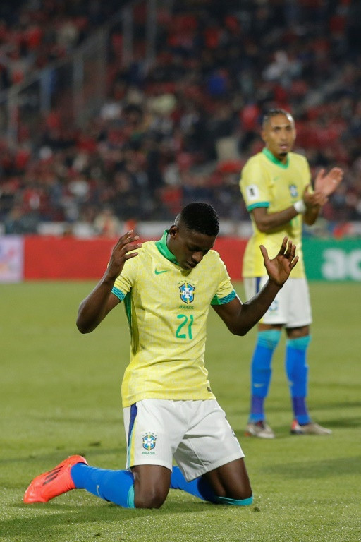 Brazil forward Luiz Henrique celebrates his late winner against Chile