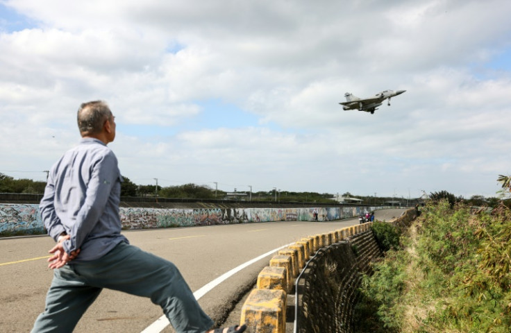 A Taiwanese Air Force Mirage 2000 fighter jet takes off at an air force base in Hsinchu on Tuesday