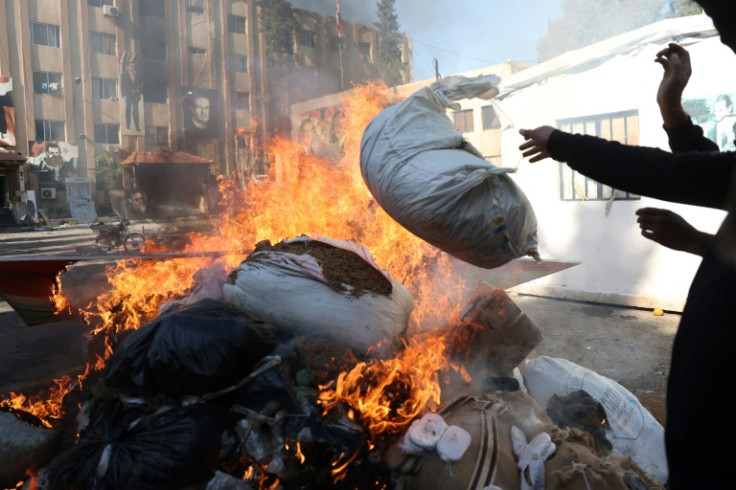 Syria's new authorities burn a cache of drugs at a facility formerly belonging to the security forces of the former government